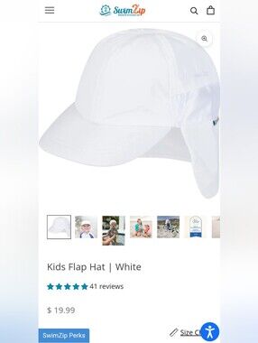 SwimZip Baby White Flap Sun Hat 0-6M UPF 50+